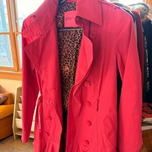 Betsey Johnson Trench Coat Fuschia Pink Double-Breasted Belted Stretch Large